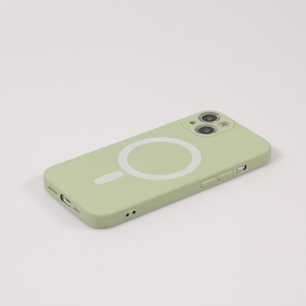 Housse iPhone 15 - Coque en silicone souple avec MagSafe et protection pour caméra - Vert