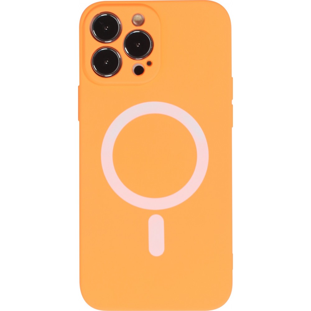 Housse iPhone 15 Pro Max - Coque en silicone souple avec MagSafe et protection pour caméra - Orange