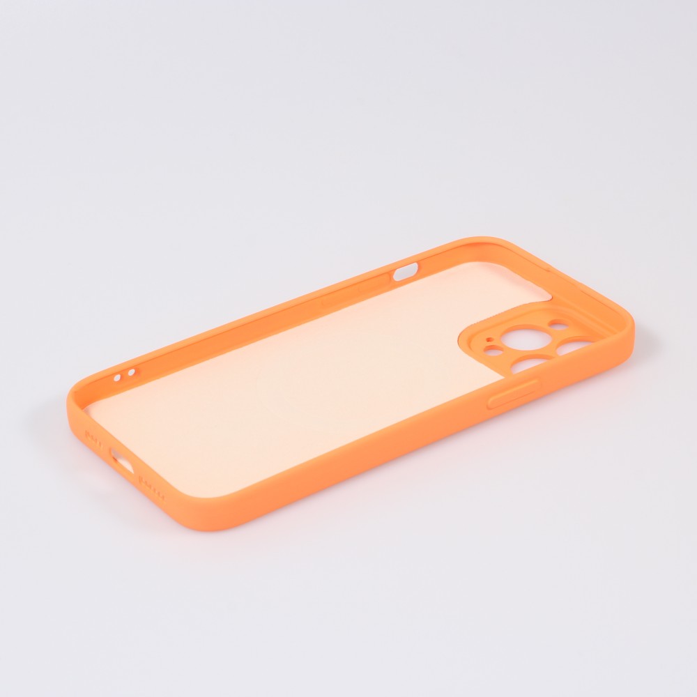 Housse iPhone 15 Pro Max - Coque en silicone souple avec MagSafe et protection pour caméra - Orange