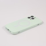 Housse iPhone 15 Plus - Coque en silicone souple avec MagSafe et protection pour caméra - Vert clair