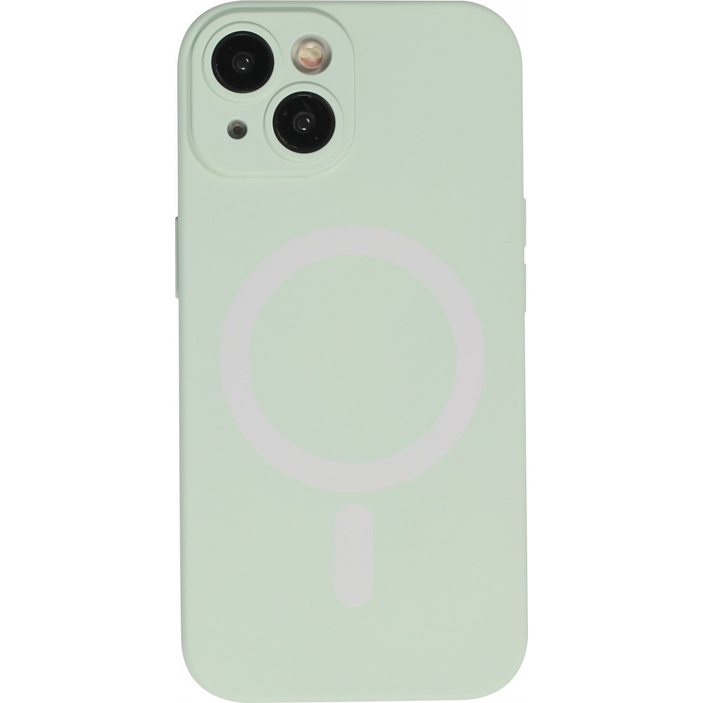 Housse iPhone 15 Plus - Coque en silicone souple avec MagSafe et protection pour caméra - Vert clair