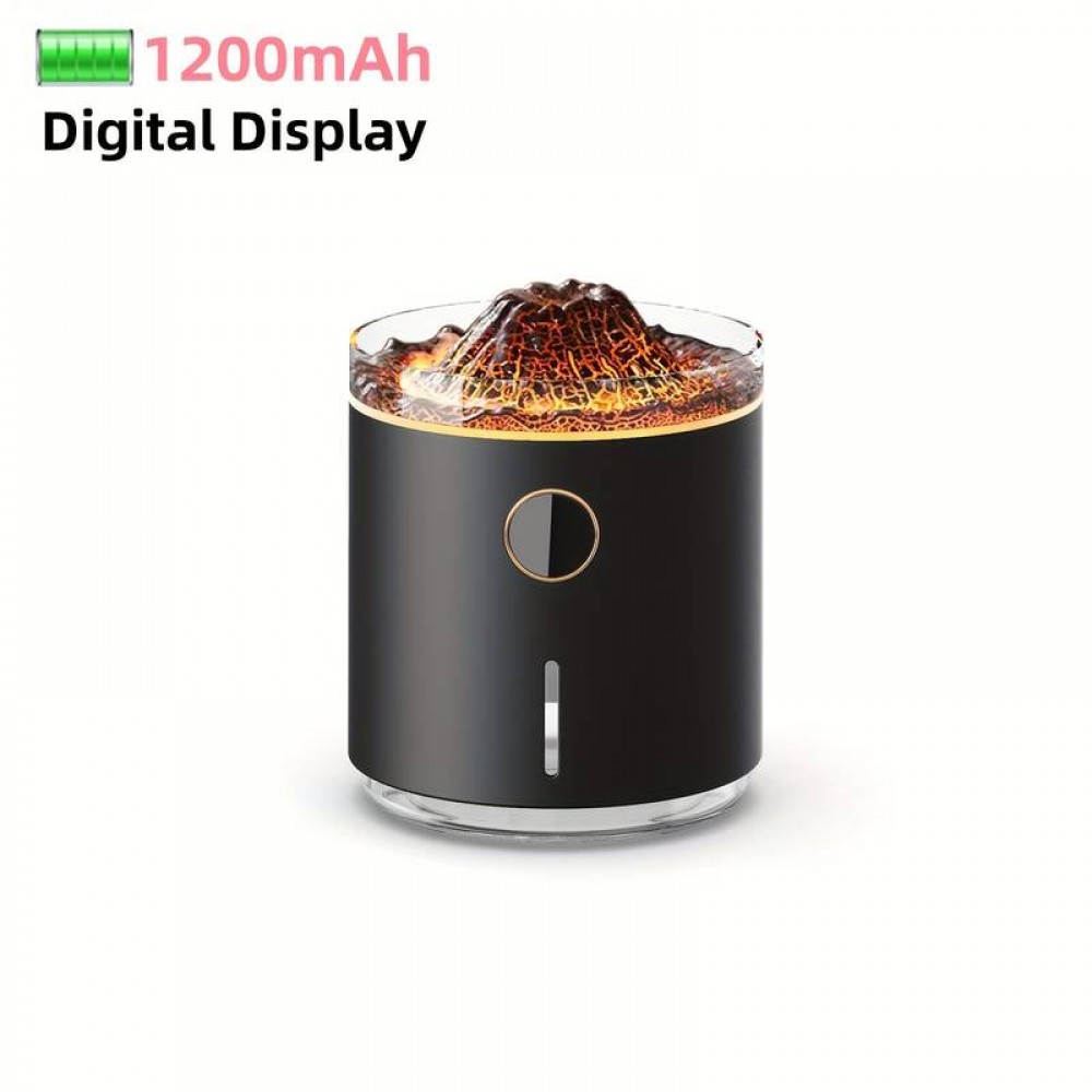 Luftbefeuchter Vulkan Flame Aroma Diffusor mit Digitalanzeige & LED Flamme - Schwarz