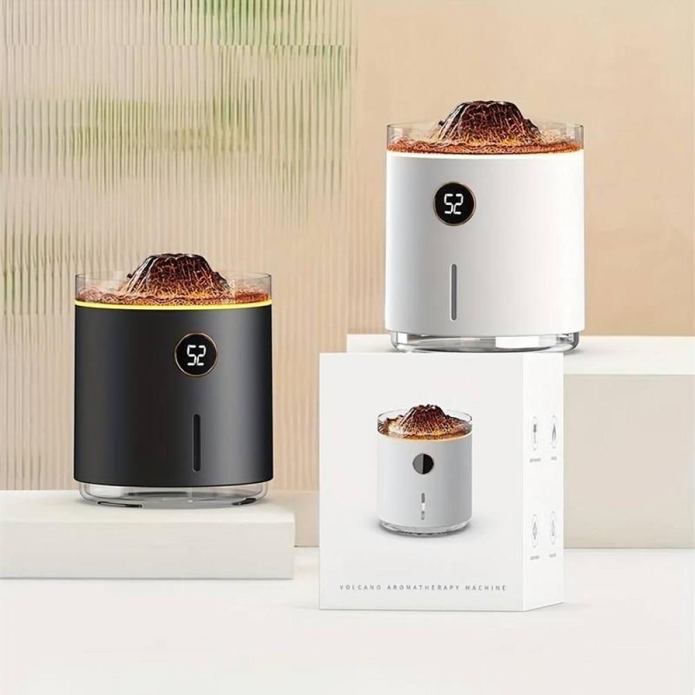 Luftbefeuchter Vulkan Flame Aroma Diffusor mit Digitalanzeige & LED Flamme - Schwarz