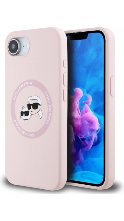 Coque iPhone 16e - Karl Lagerfeld et Choupette silicone Soft Touch avec MagSafe - Rose