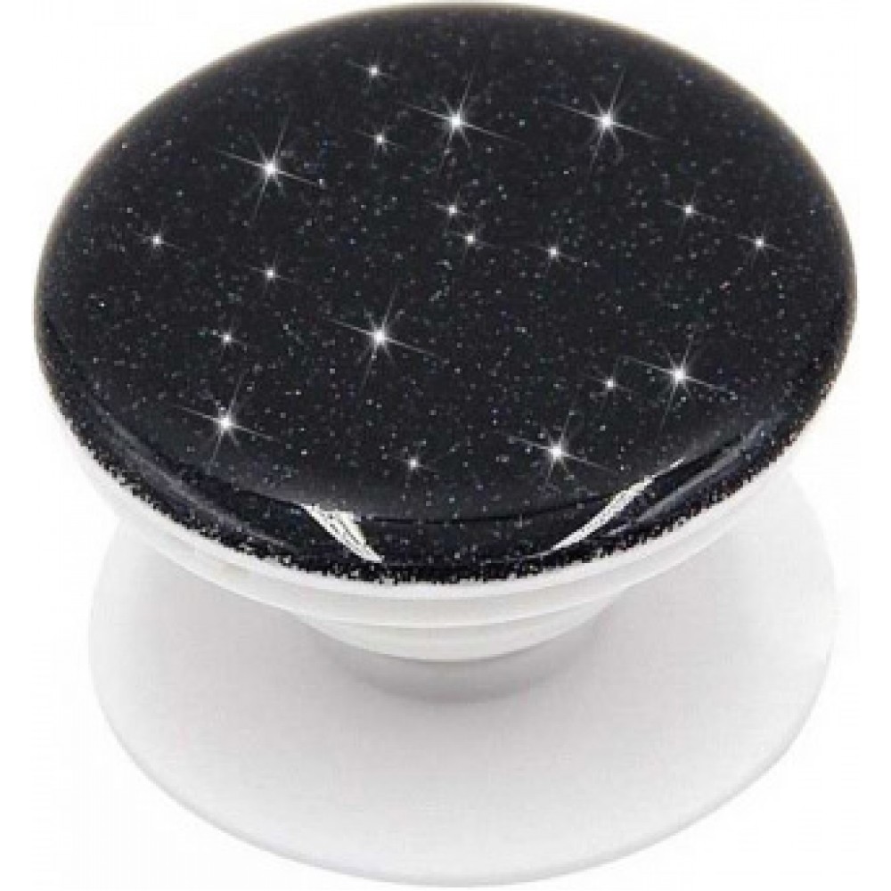 Pop Socket 3D Glitzer - Austauschbare Finger & Einhand Halterung für Smartphone / Tablets - Schwarz