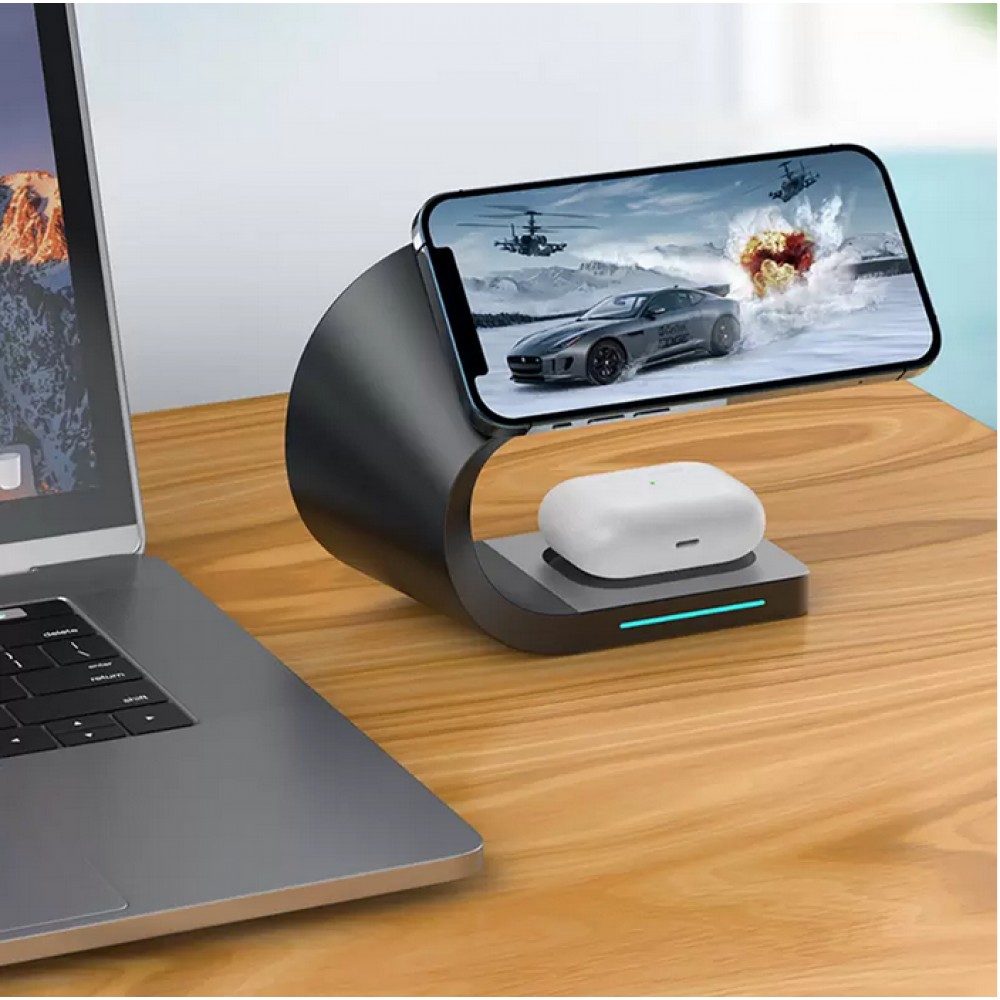 Magnetische Wireless Ladestation 15W für iPhone - Apple Watch, AirPods - Schwarz