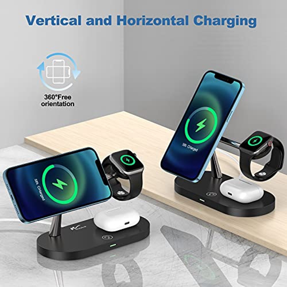 5 in 1 Magnetische Wireless Ladestation für iPhone - Apple Watch, AirPods inkl. LED Lampe - Weiss