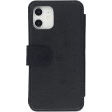 iPhone 12 / 12 Pro Case Hülle - Wallet schwarz Mini-Dino-Muster violett