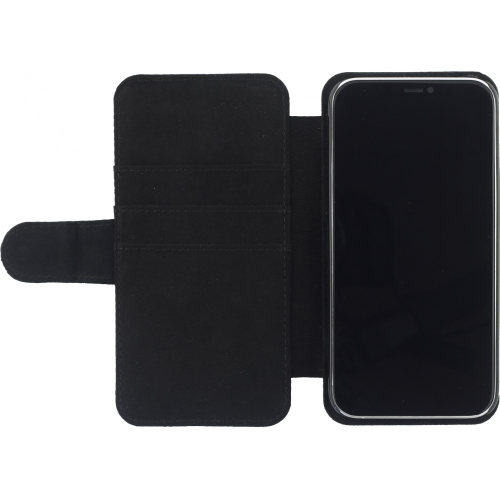 iPhone 12 / 12 Pro Case Hülle - Wallet schwarz Kuh Berg Wallis